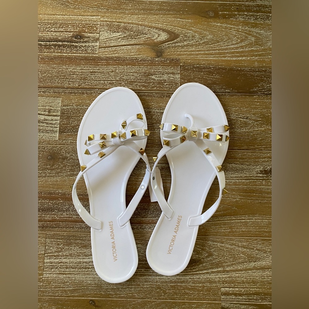 White with gold stud bow sandals rubber